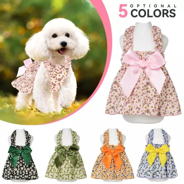 Pet Clothes Small Dog Cat Skirt Puppy Floral Bowknot Princess Dress Apparel -