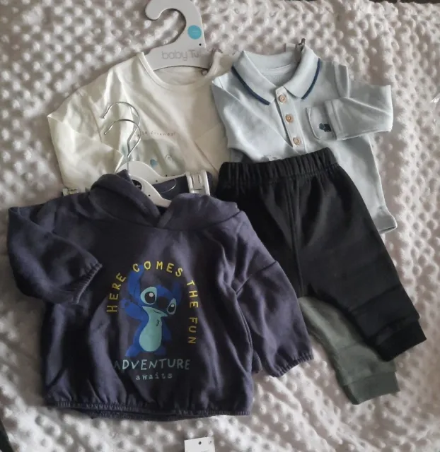 Tu +  Baby Boys Clothes Bundle Size 0-3 Mths Joggers X 2, Hooded Outfit & 2 Tops
