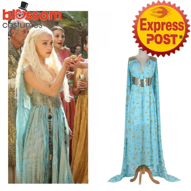 K360 Game of Thrones Daenerys Targaryen Yunkai Blue Dress Gown Cosplay Costume