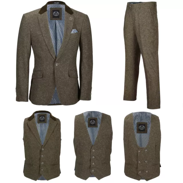 Mens Tan Tweed Wool 3 Piece Suit Sold Separately Retro Blazer Waistcoat Trouser