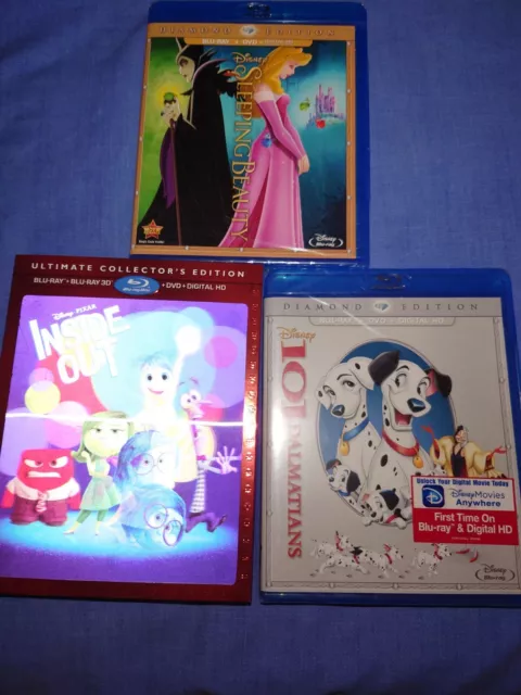 Cinderella + 101 Dalmatians + Inside Out Disney USA Region A Blu-ray Bundle