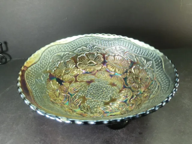 Beautiful Fenton Carnival Glass Footed Bowl Purple Amethyst 7 1/2"