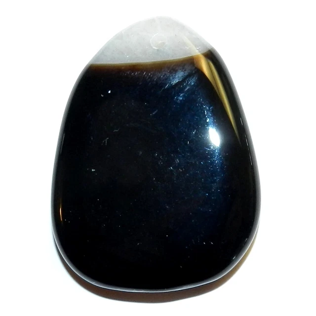 P2547 Black Agate & Crystal Quartz 51mm Flat Freeform Oval Drop Focal Pendant