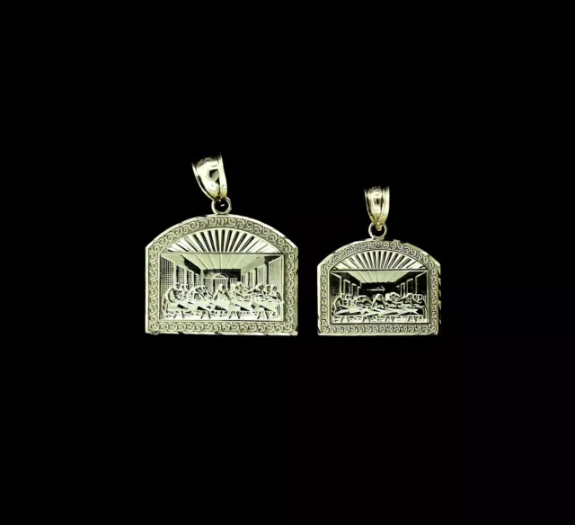 Real 10K Yellow Gold Diamond Cut Apostles Last Supper Charm Pendant - 2 Sizes