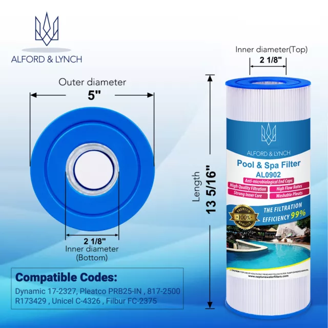 Alford & Lynch Hot Tub Filter for Unicel C-4326, Pleatco PRB25-IN, Rainbow 25 2