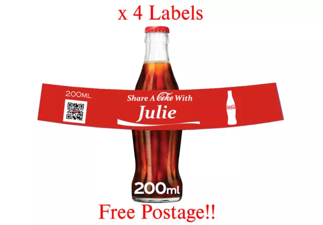 4 x Personalised Coca Cola Labels to fit 200ml Bottles - Any Occasion - 2023