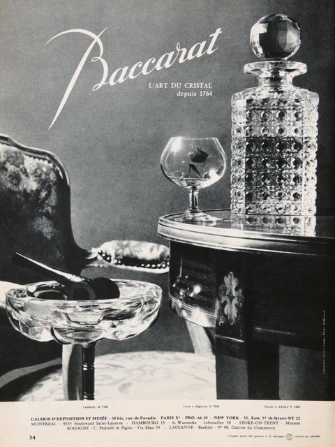PUBLICITÉ DE PRESSE 1963 Verrerie cristalleries BACCARAT L'art du cristal