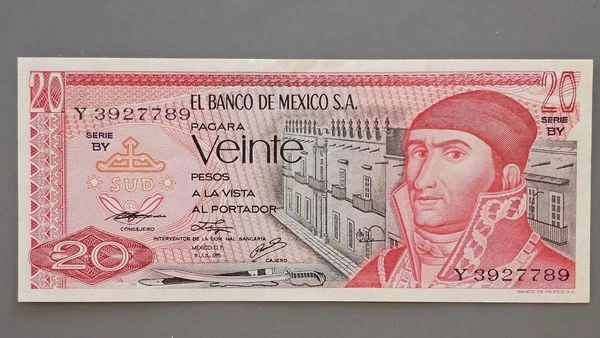 MEXICO 20 Pesos Banknote Issued 8.7.1976 – Series BY Pick#64c Crisp Unc ~6026