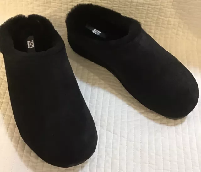 FITFLOP NIB SHUV SUEDE & SHEARLING LINED CLOGS ALL BLACK Size 8