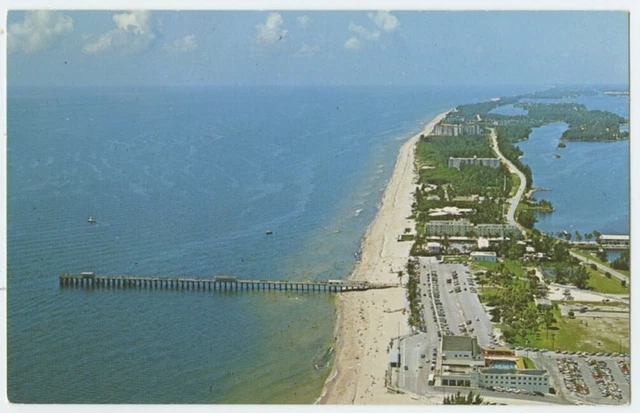 Lake Worth Fl Ocean Front Fishing Pier Aerial View Vintage Postcard Florida