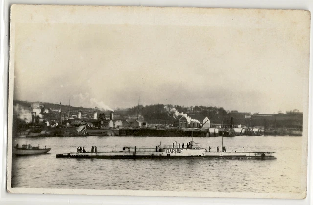 WWI CAPTURED GERMAN U-boat submarine, Brest, France; photo postcard