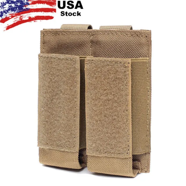 Tactical Molle 9mm Double Open Top Nylon Pistol Magazine Pouch Mag Holder Bag US
