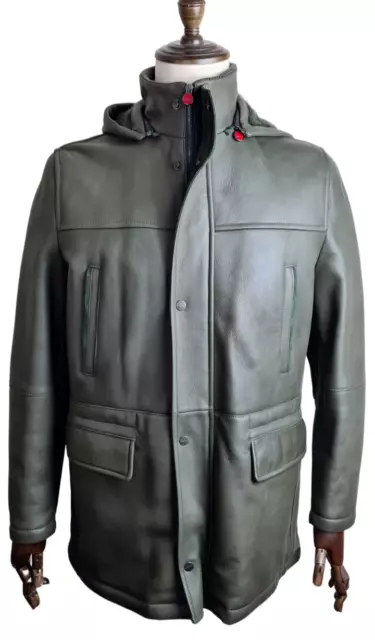 13K Kiton Nwts Sale 80% Fur Shearling Leather Hooded Car Coat M 40 50 Made Italy