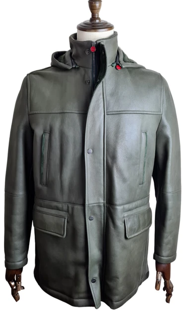 13K Kiton Nwts Sale! 80%Fur Shearling Leather Hooded Car Coat M 40 50 Made Italy