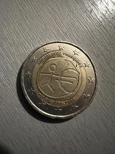 Pièce rare de 2 euros - Commémorative république française - UEM 1999 -2009