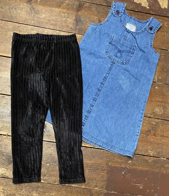Pacchetto Vintage Ragazze Età 4-5 Anni Abito Denim Leggings Velluto St Michaels M&S