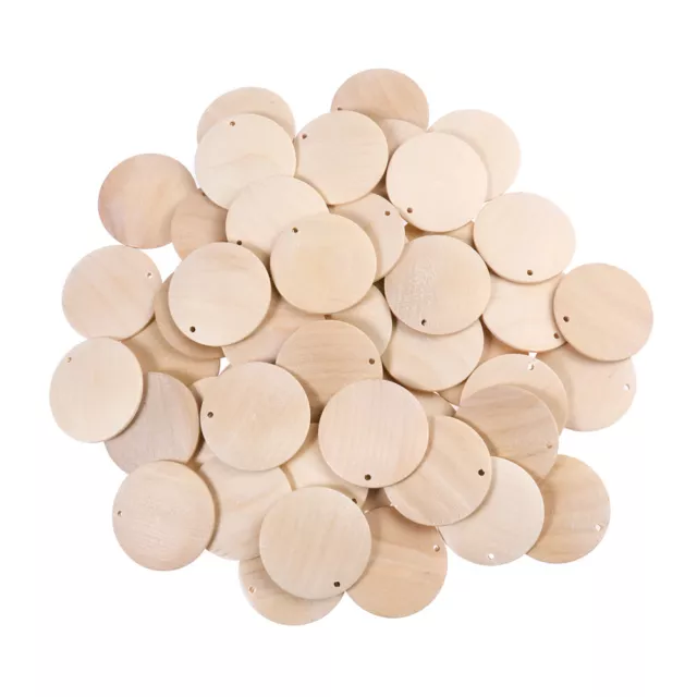 50 Blank Round Wood Discs with Holes for DIY Crafts & Painting