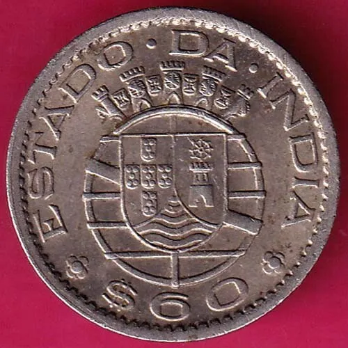 Portuguese India Goa 60 Centavos 1959 Rare Coin #V302
