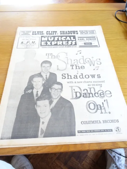 NME New Musical Express Dec 21st 1962 Shadows Ray Charles Connie Francis