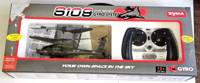 SYMA S109 RC Helicopter AH-64 Apache Dual Rotor w Remote, Box, Instructions