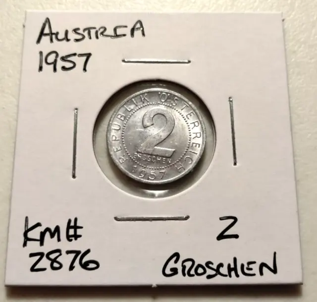 1957  AUSTRIA  2 Groschen  Coin -  KM# 2876 - Combined Shipping (#INV8495) 3