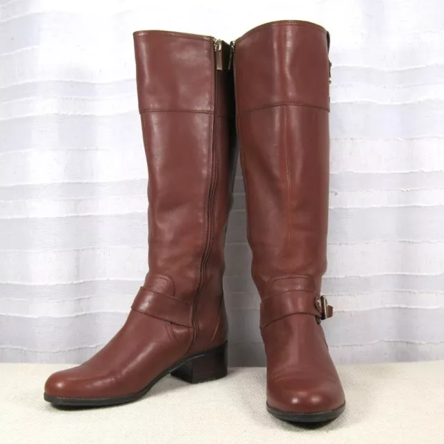 Brown Bandolino Cranne Wide Calf Leather Riding Boot - 6