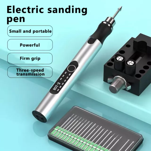 Stainless Steel Mini Handheld Electric Engraving Pen, 32000r/min Rechargeable Electric Grinder Pen Set Electric Micro Engraver Pen Mini Engraving