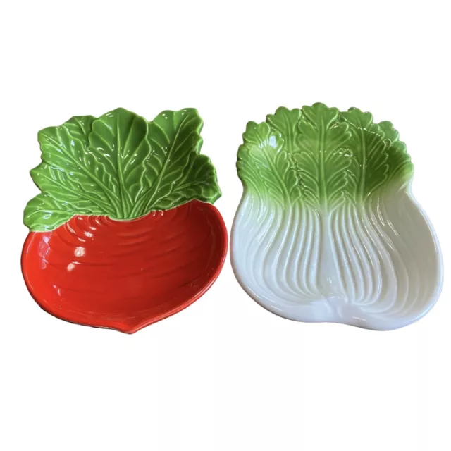 Majolica Raddish and Celery Plate set of 2 made in Japan bright beautiful!