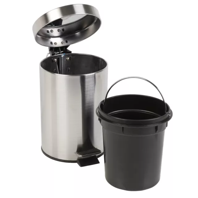 Bathroom Pedal Bin & Toilet Brush Colour Match Accessory Set Stainless Steel 2Pc 2