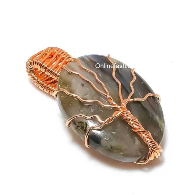 Black Banded Agate Gemstone Copper Wire Wrap Tree Of Life Pendant THOI-P89