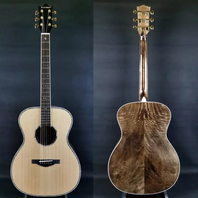 All Solid Wood 40 Inch OM Type Spruce Acoustic Guitar Abalone Black Mango Body