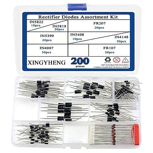 200pcs 8 Values Rectifier Diodes Assortment Kit 1n4148 1n4007 1n5819 1n5399 Fr10