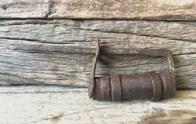 Raro Antiguo Forjado a Mano Hierro Franja Sistema Indio Truco Puzle Lock Candado