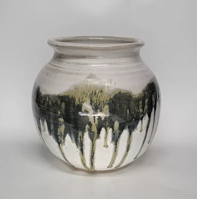 Drip Glaze Art Pottery Round Vase Hand Thrown Signed