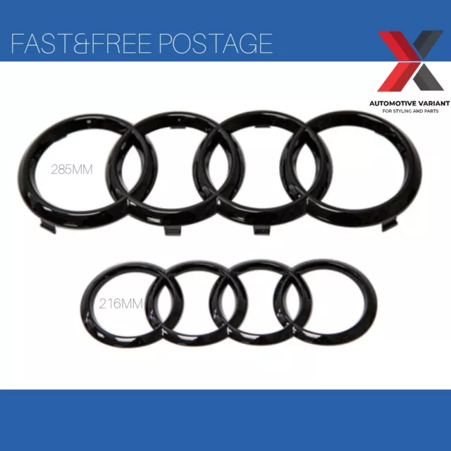 Audi Gloss Black Badge Rings Set Front Grille Rear Boot 285mm 215mm Q3 Q4 Q5 Q7