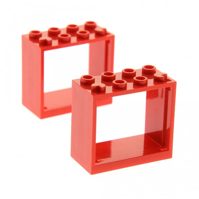 2x Lego Fenêtre Cadre Rouge 2x4x3 pour Set 7208 6053 10698 4528164 60598