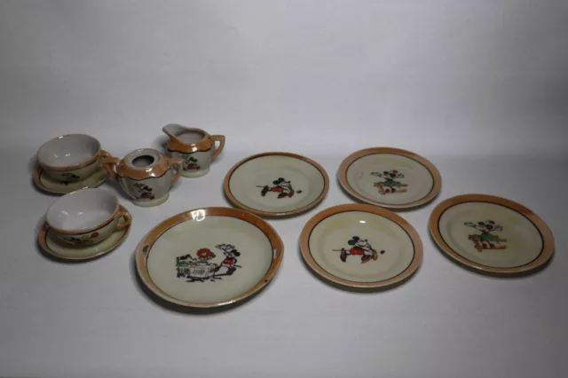 Vintage 1930's Disney Mickey and Minnie Mouse Child's Porcelain Tea Set