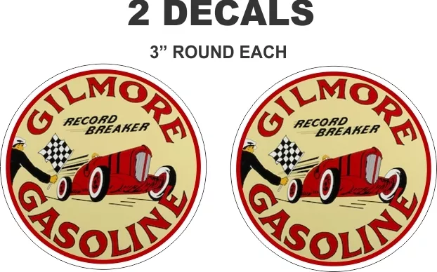 2 Round Gilmore Record Breaker Gasoline Vinyl Decals