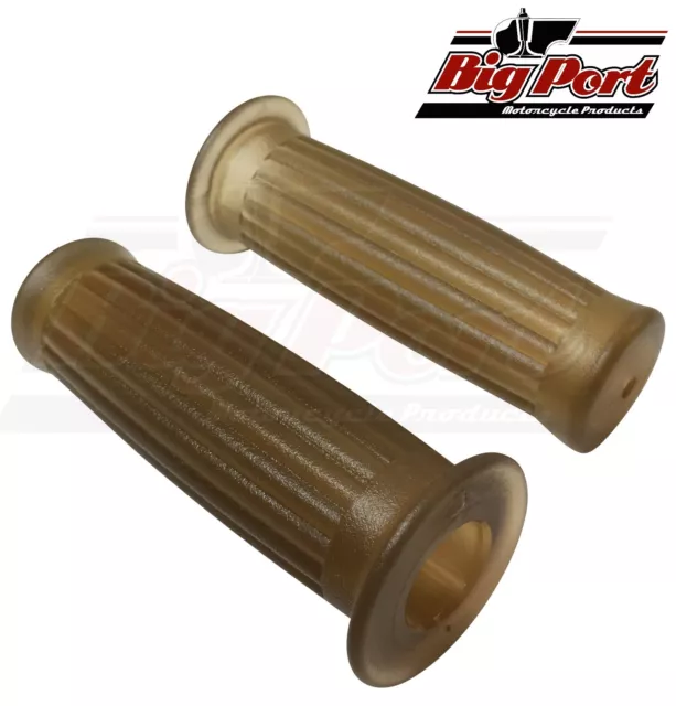 Big Port Motorcycle Handlebar 1" Grips Rubber Ribbed Gel Brown Cafe Racer Retro