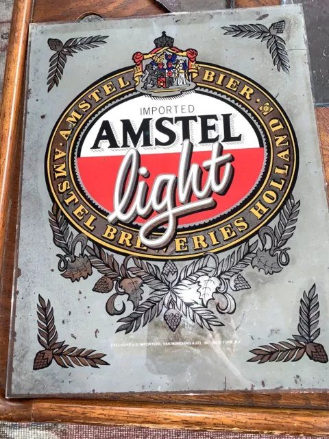 Vintage 1970's Amstel Light Beer Gold Bar Mirror Retro Sign 21.5”x17.5”