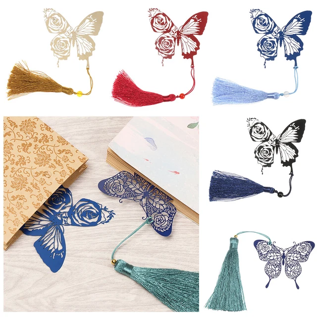 Painted Tassel Pendant Pagination Mark Butterfly Rose Book Clip Brass Bookmark