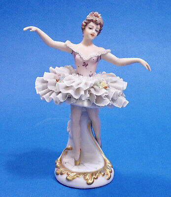 DIPINTA MANO H 13CM BALLERINA IN PORCELLANA CON PIZZO reine handarbeit DAMA 