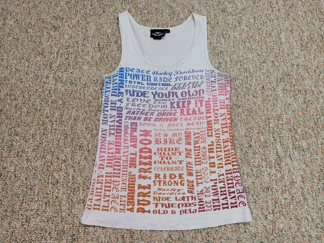 Harley Davidson Shirt Womens Large White Motorcycle Rider Biker Tank Top AOP