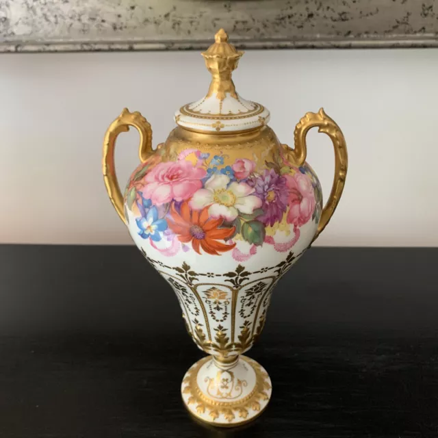 Royal Crown Derby 'Albert Gregory' Bulbous Hand Painted Floral Gilt Signed Vase