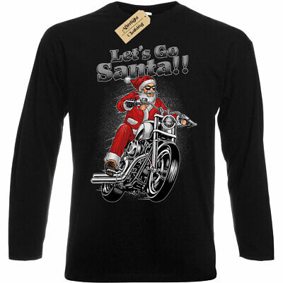 ANDIAMO Babbo Natale Biker Moto Natale T-shirt da uomo manica lunga