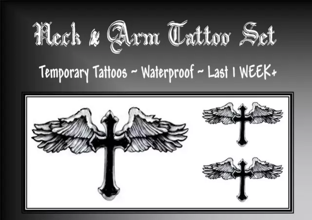 ANGEL WINGS & CROSS NECK + ARM set  temporary tattoos WATERPROOF LAST 1 WEEK+