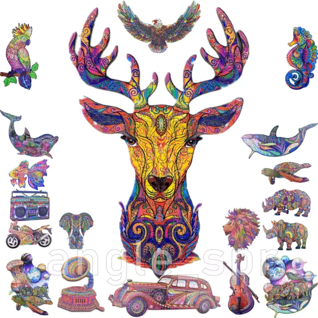 Deer Whale Rhino Car Violin Wooden Jigsaw Puzzles Collection Toy Gift Home Decor