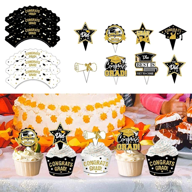 Envoltura de cupcake toppers graduación tema fiesta decoraciones fiesta decoración