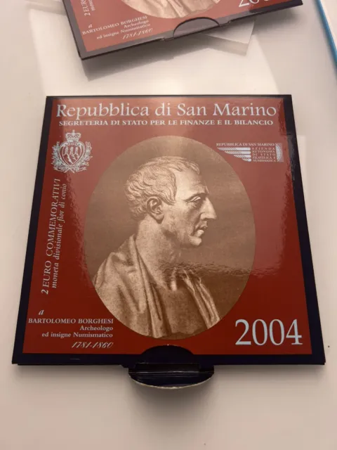 2 Euro Gedenkmünze, San Marino, 2004, Bartolomeo Borghesi, Stgl. im org. Folder