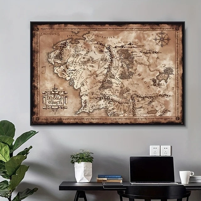 LORD OF THE Rings Middle Earth Map Canvas Poster 30x40cm | Hobbit Wall ...